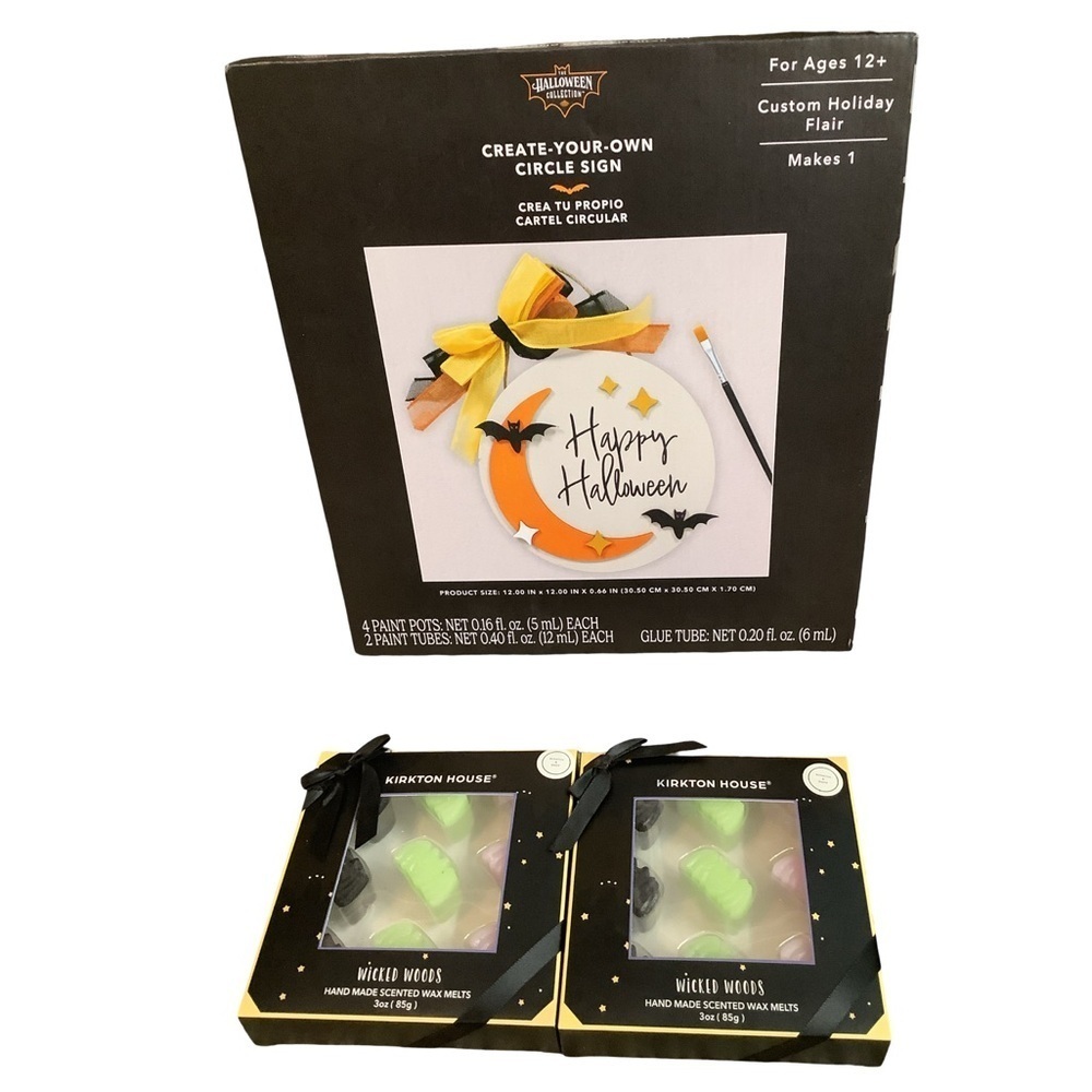 Wicked Woods Wax Melts Bundle (2) & Happy Halloween Circle Sign Kit. New in Box